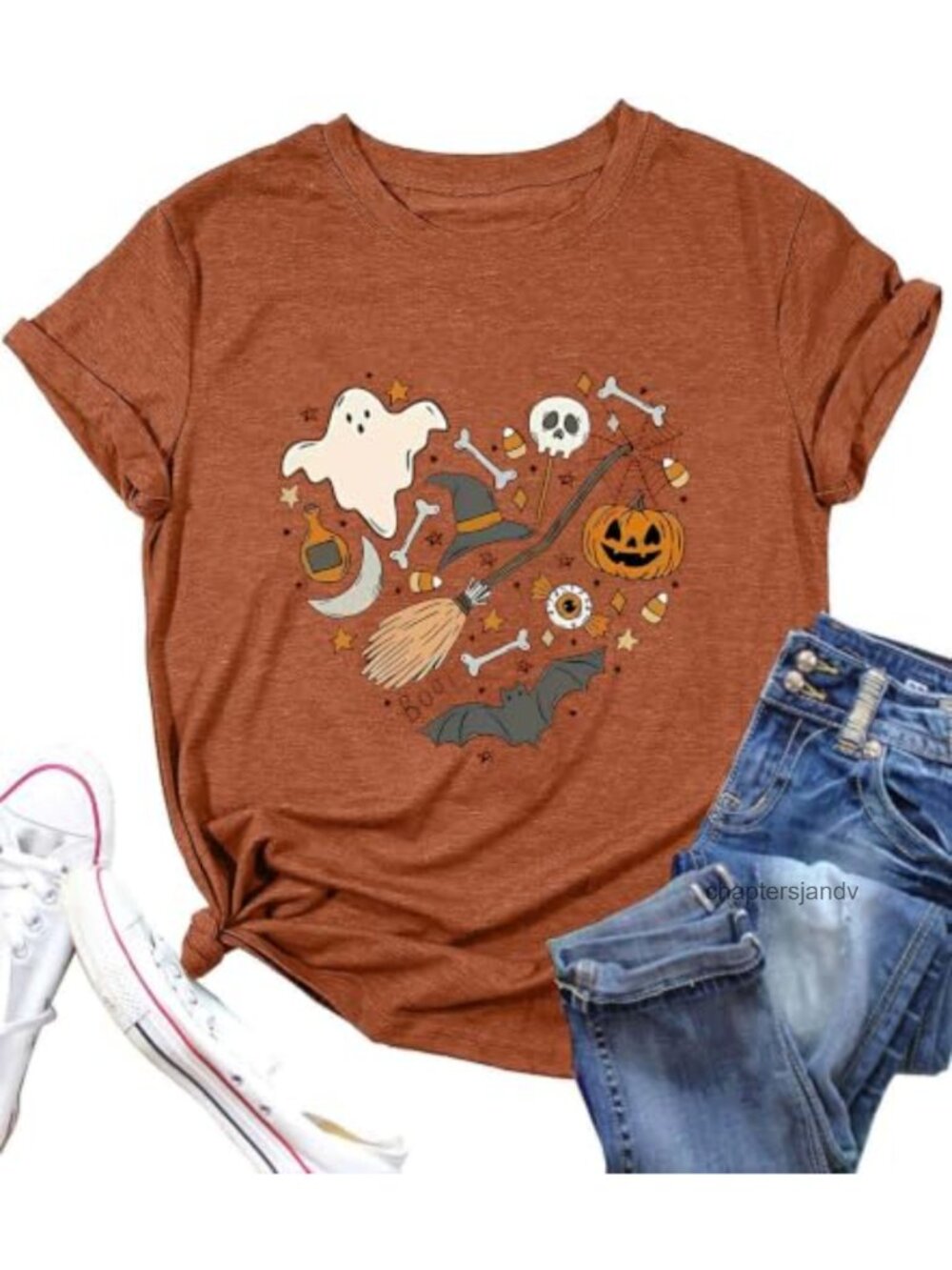 Women Halloween Pumpkin Graphic Tee Short Sleeve Crew Neck Polyester Rayon
